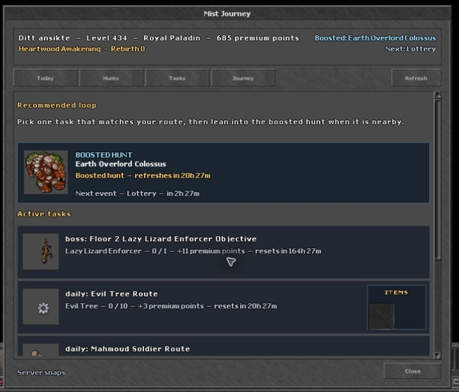 Mist of Death Mist Journey interface inside the game