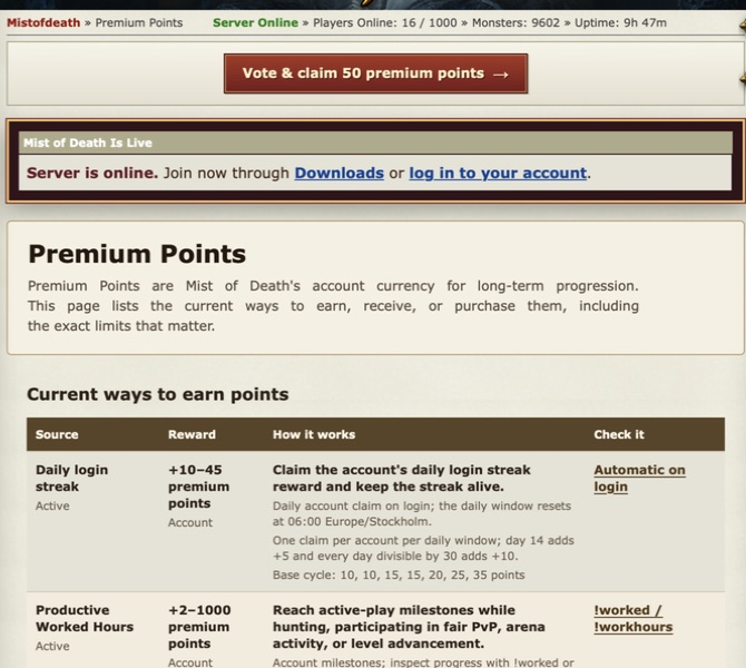 Mist of Death Premium Points page
